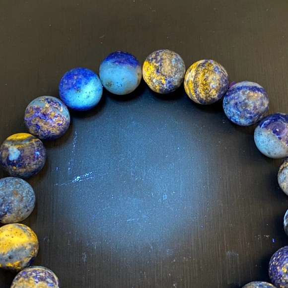 New! Genuine Natural Lapis Lazuli Beaded Bracelet - Picture 7 of 8